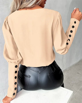 Blusa Feminina Manga Longa com Decote V Elegante