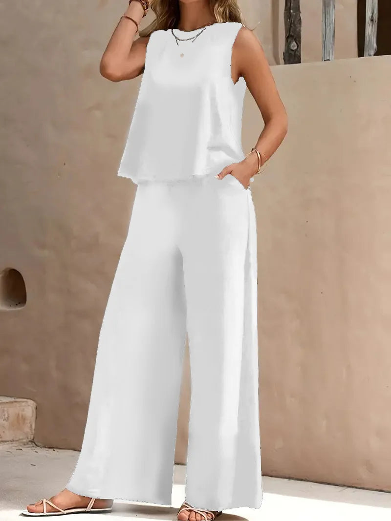 Conjunto Feminino Elegante Sem Mangas - Verão 2025