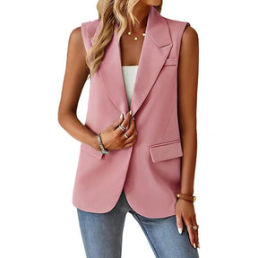 Blazer Colete Feminino Elegante com Lapela e Botão Único