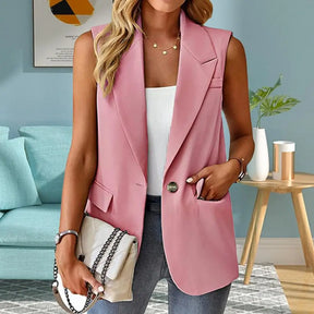 Blazer Colete Feminino Elegante com Lapela e Botão Único