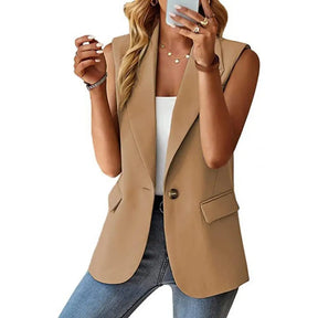 Blazer Colete Feminino Elegante com Lapela e Botão Único