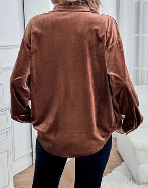 Camisa Veludo Feminina Elegante Inverno 2025