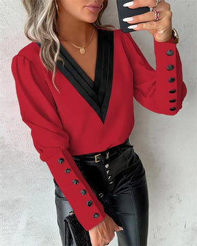 Blusa Feminina Manga Longa com Decote V Elegante