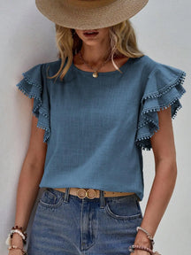 Blusa Feminina Casual com Babados e Manga Borboleta