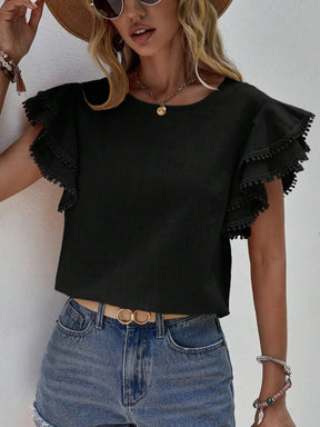Blusa Feminina Casual com Babados e Manga Borboleta