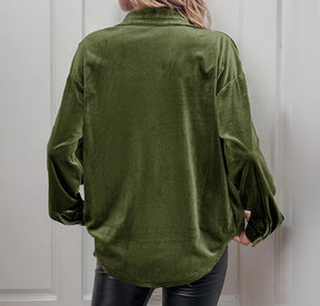 Camisa Veludo Feminina Elegante Inverno 2025