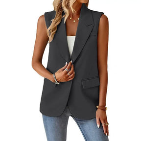 Blazer Colete Feminino Elegante com Lapela e Botão Único