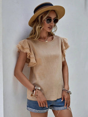 Blusa Feminina Casual com Babados e Manga Borboleta