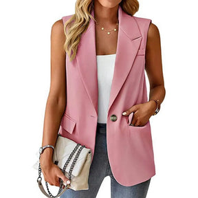 Blazer Colete Feminino Elegante com Lapela e Botão Único