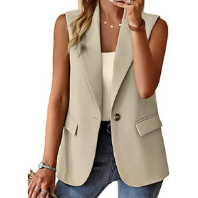 Blazer Colete Feminino Elegante com Lapela e Botão Único