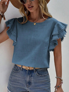 Blusa Feminina Casual com Babados e Manga Borboleta