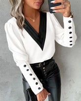 Blusa Feminina Manga Longa com Decote V Elegante