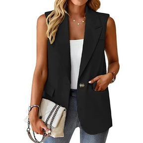 Blazer Colete Feminino Elegante com Lapela e Botão Único