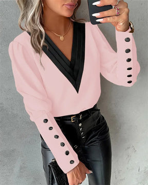 Blusa Feminina Manga Longa com Decote V Elegante