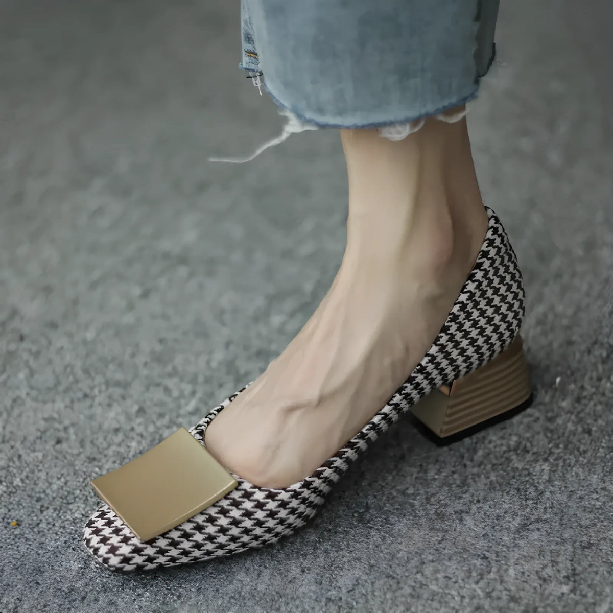 Scarpin Feminino Salto Bloco Xadrez