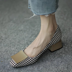 Scarpin Feminino Salto Bloco Xadrez