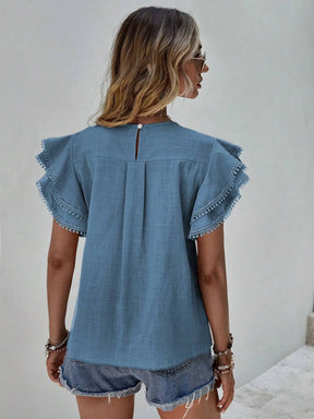 Blusa Feminina Casual com Babados e Manga Borboleta