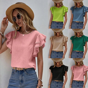 Blusa Feminina Casual com Babados e Manga Borboleta
