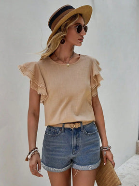 Blusa Feminina Casual com Babados e Manga Borboleta
