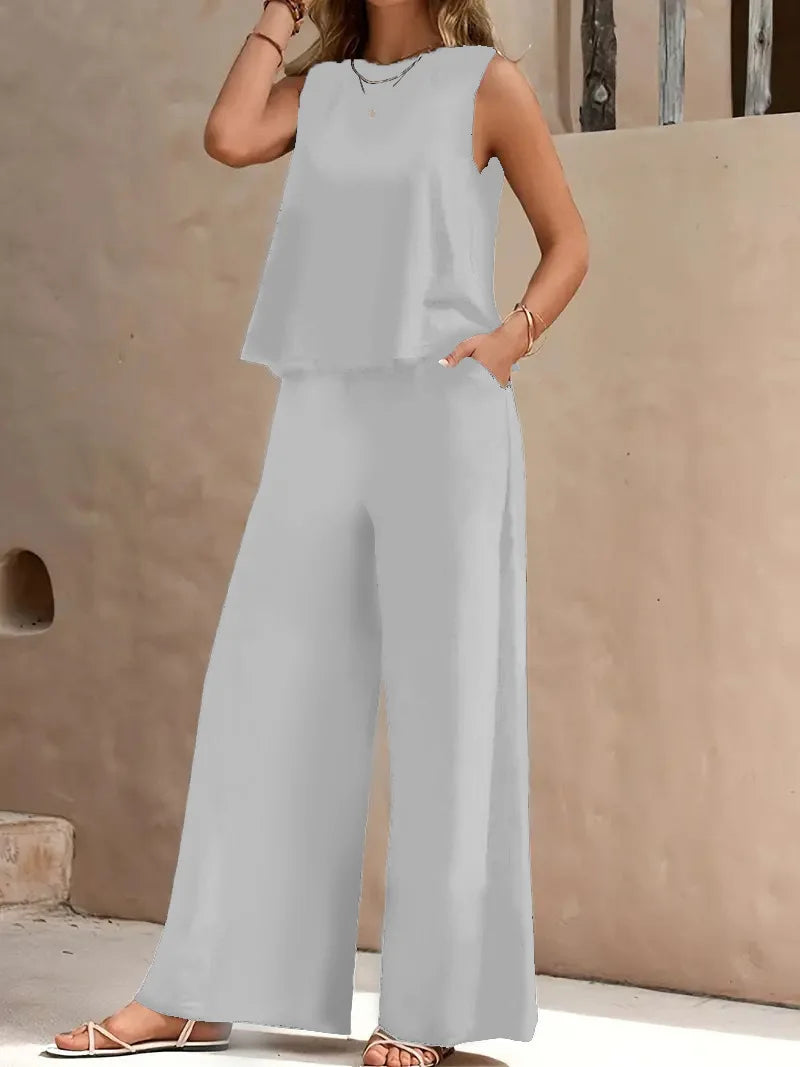 Conjunto Feminino Elegante Sem Mangas - Verão 2025