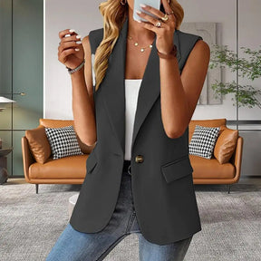 Blazer Colete Feminino Elegante com Lapela e Botão Único