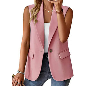 Blazer Colete Feminino Elegante com Lapela e Botão Único