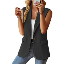 Blazer Colete Feminino Elegante com Lapela e Botão Único