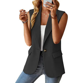 Blazer Colete Feminino Elegante com Lapela e Botão Único