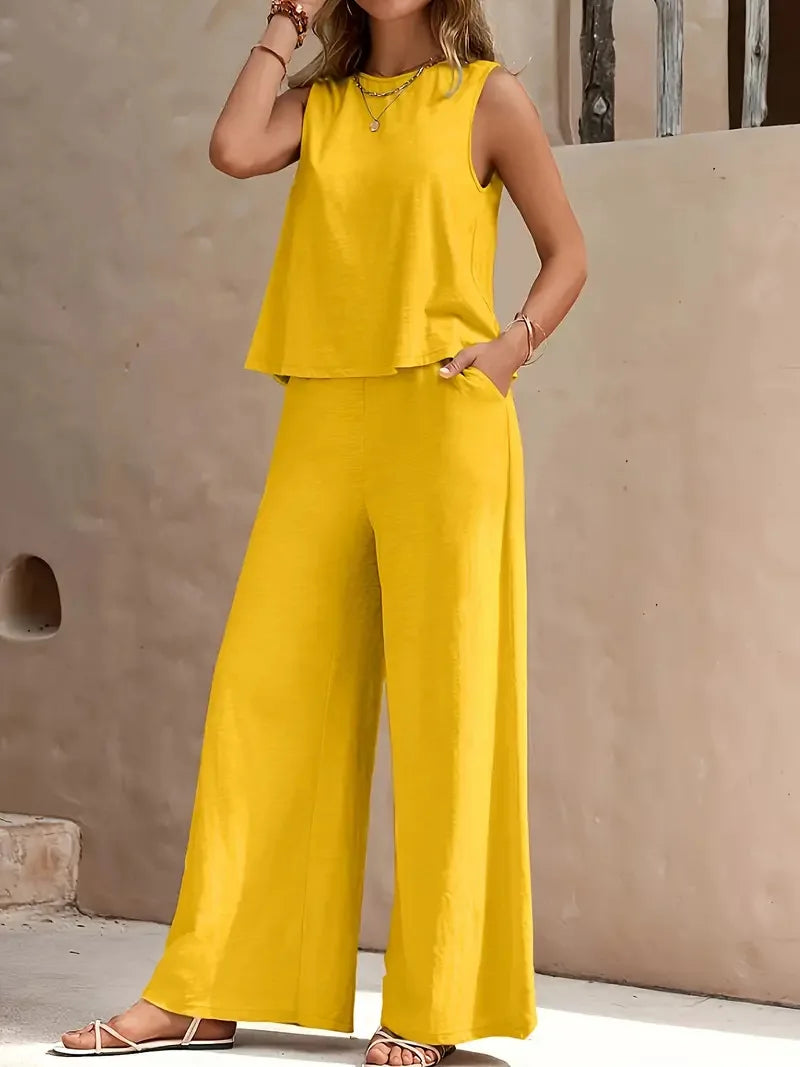 Conjunto Feminino Elegante Sem Mangas - Verão 2025
