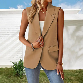 Blazer Colete Feminino Elegante com Lapela e Botão Único