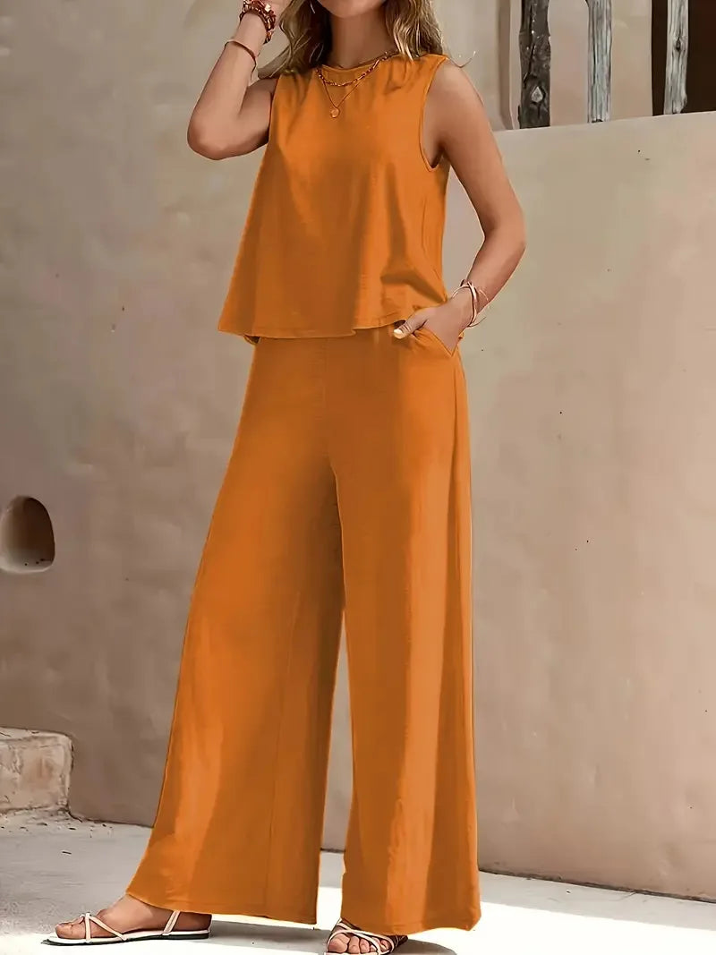 Conjunto Feminino Elegante Sem Mangas - Verão 2025