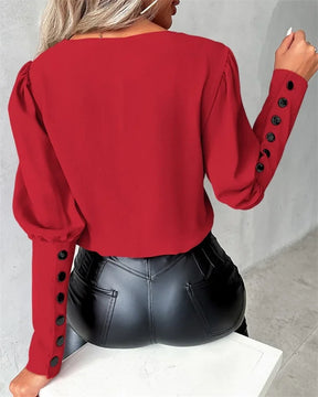 Blusa Feminina Manga Longa com Decote V Elegante