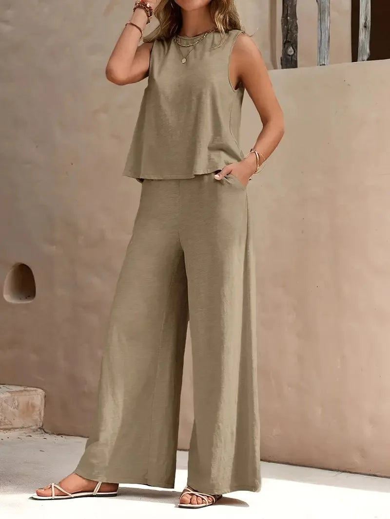 Conjunto Feminino Elegante Sem Mangas - Verão 2025