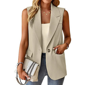 Blazer Colete Feminino Elegante com Lapela e Botão Único