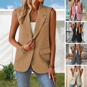 Blazer Colete Feminino Elegante com Lapela e Botão Único