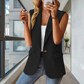 Blazer Colete Feminino Elegante com Lapela e Botão Único