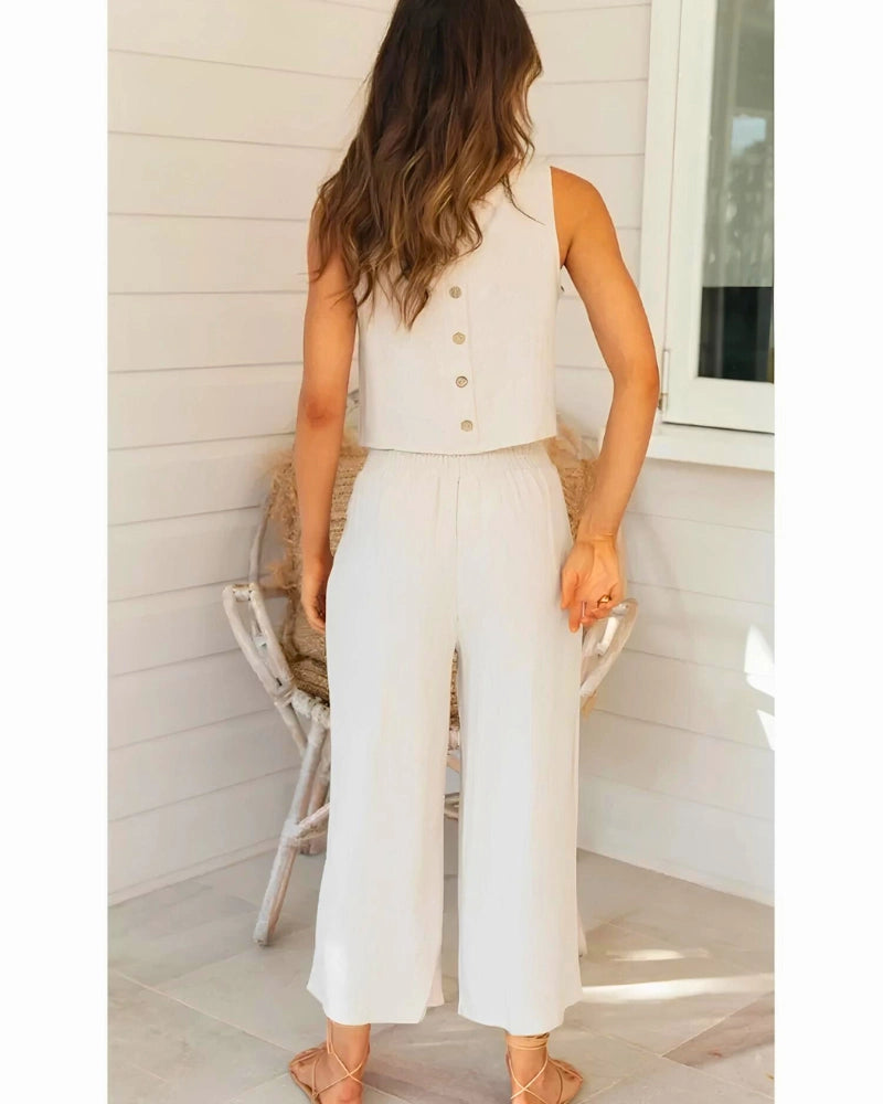 Conjuntinho Feminino Com Calça Pantacourt Em Viscolinho