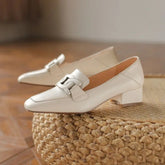 Mocassim Feminino Salto Bloco em Couro